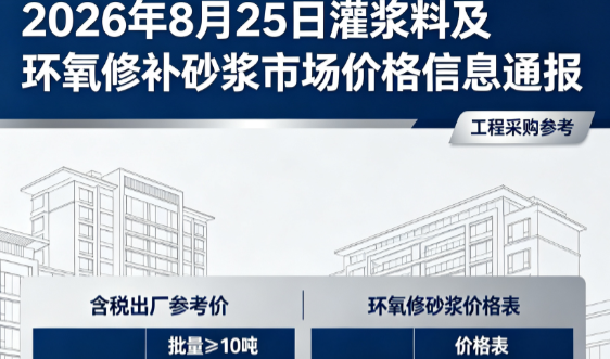 天台2026年8月25日灌浆料及环氧修补砂浆市场价格信息通报
